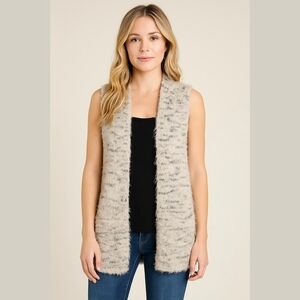 Olivia Sky Cozy Cream and Gray Fuzzy Vest